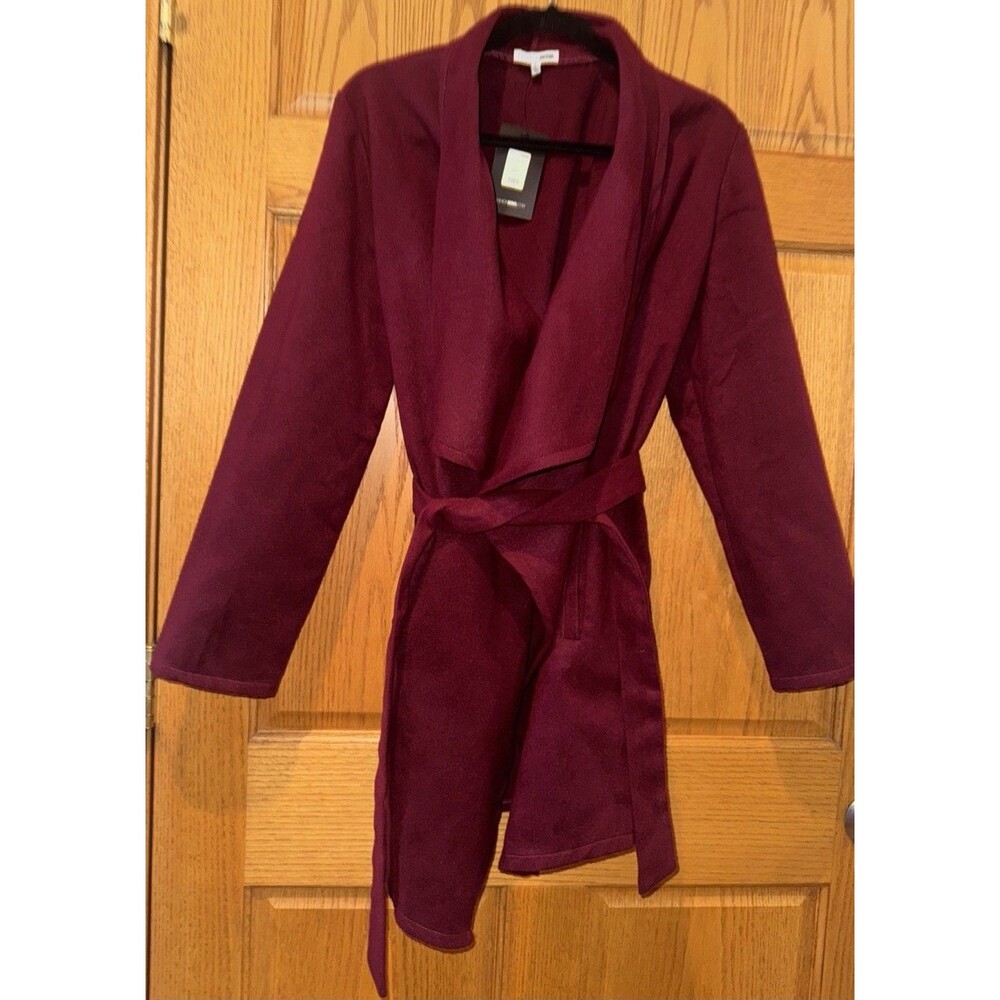 Burgandy Merlo Wrap Coat Belted Soft Faux Suede Felt Velvety Fashion Nova Lg NWT